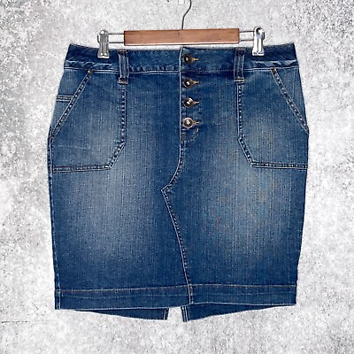 #ad Lane Bryant womens button fly denim mini skirt size 14 stretch back slit $14.27