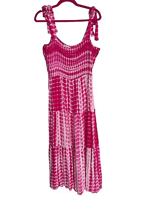 #ad ee some Womens Hot Pink White Tie Dye Smocked Sleeveless Maxi Dress 1XL $29.75