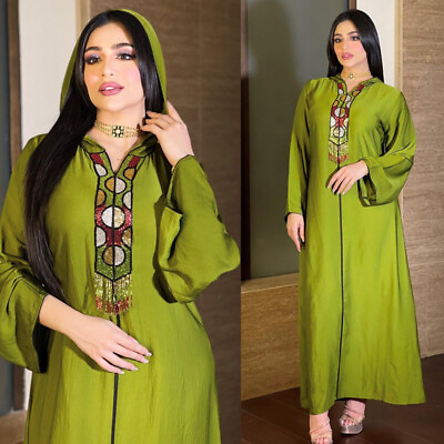 #ad Hooded Abaya Women Muslim Maxi Dress Kaftan Long Sleeve Caftan Dubai Dresses New $41.66