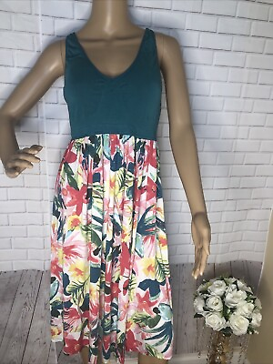 #ad Sleeveless Maxi Dress VNeckline Long Flowing Skirt with Bold Print Sz XL $15.00