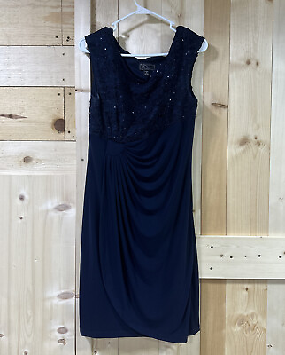 #ad Dressbarn Dress Womens 12 Petite Blue Sleeveless Ruching Wedding Cocktail Formal $15.00