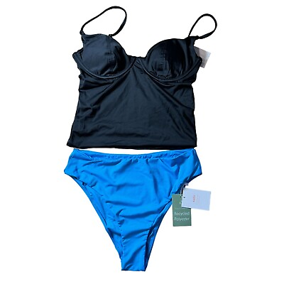 #ad B27 Andie Swim The 90s HW Bottom Azul amp; The Canary Top Black Bikini Set Size M N $49.99