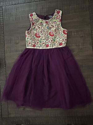 #ad Evening Holiday Formal Embroidered Dress For Girls Size 8 9 Plum Floral $12.99