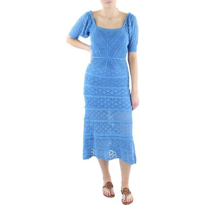 #ad Aqua Womens Blue Crochet Puff Sleeve Maxi Dress XS BHFO 6983 $19.99