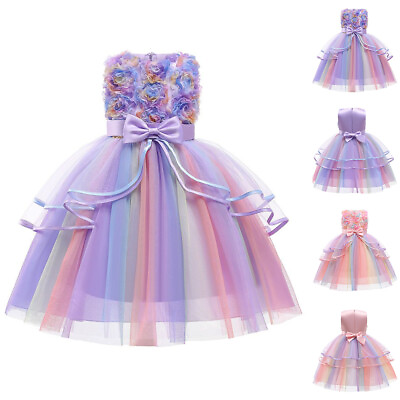#ad Flower Lace Bow Girls Kids Tutu Dress Princess Bridesmaid Wedding Party Gown $30.59
