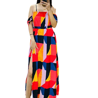 #ad Forever 21 Strapless Multicolored Geometric Maxi Boho Hippie Dress 2X 36B 32W $18.99