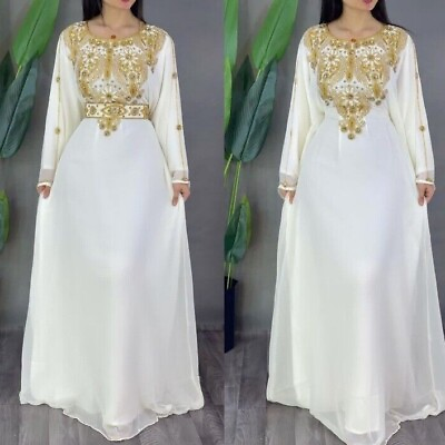#ad SALE New Moroccan Dubai Kaftans Farasha Abaya Dress Very Fancy Long Gown MS 452 $53.99