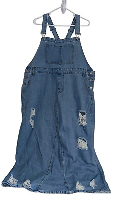#ad SHEIN Curve Denim Overall Jeans Maxi Dress Plus Sz 4X Distressed $17.84
