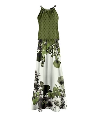 #ad Lily Olive amp; Cream Floral Blouson Maxi Dress Size 3X 22W $44.99