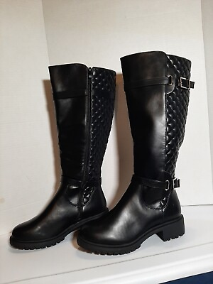 womens heel knee high riding boots wide calf winter boot shoes size 8.5 $29.59
