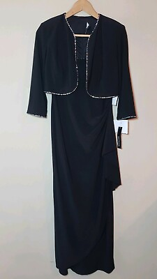 #ad Ramp;M Richards Black 2 Piece Evening Sequin Formal Dress Blazer Bolero Combo Sz 2 $29.99