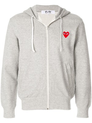 #ad COMME DES GARCONS PLAY GRAY FULL ZIP HOODIE WITH RED HEART SIZE SMALL $175.50