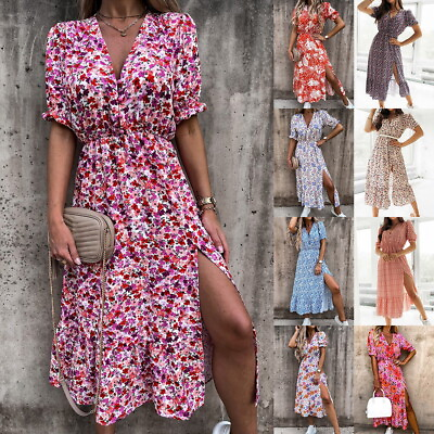Summer Women Sun Dresses Ladies Party Floral Midi Dress Holiday Plus Size Beach $4.60