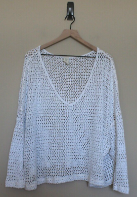 #ad We the Free People White Crochet Oversized Knit Top Boho Womens Size XS $24.99