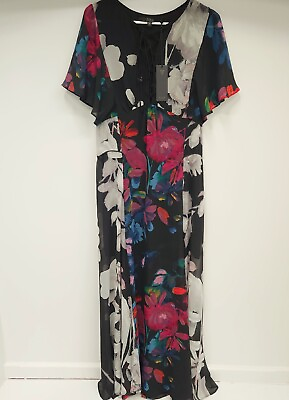 #ad NWT Guess Dress XXS Lilie Maxi Floral Sheer Drawstrings Lined Flared Sleeve $27.99