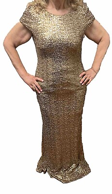 #ad Badgley Mischa Sequin Dress Gold Color Size 16 Stretchy Material Long For Women $400.00