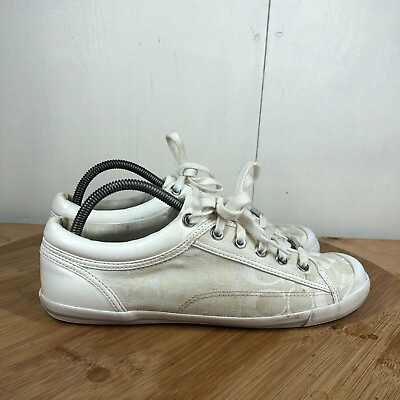 Coach Shoes Womens 10 B Francesca White Casual Logo Leather Sneakers Lace Up $14.99