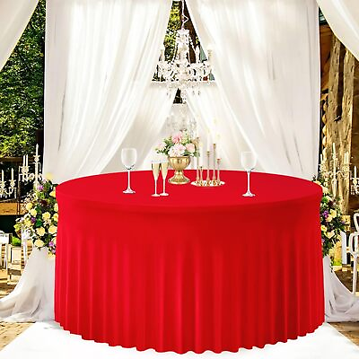 #ad Red Spandex Table Skirt Stretch Tablecloth for Round Table Polyester Table Sk... $29.50