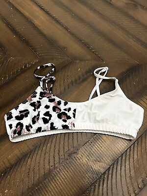 #ad Womens Bikini Top Removable Cups Leopard Print Colorblock Brown White Medium $15.99