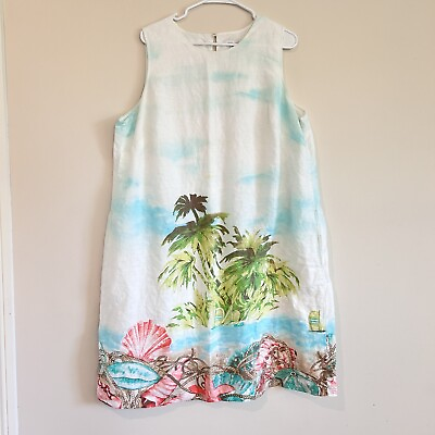 #ad J. Jill Love Linen Dress Sleeveless Sundress Tank Pockets White Beach Size 2X $45.00