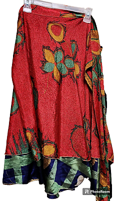 #ad Reversible Silk Wrap Skirt One Size Fits Most Boho Hippie Vintage $38.99