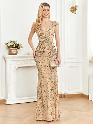 #ad #ad Elegant Evening Dress 2023 Women#x27;s Long Formal Sequin Sexy Deep V Neck Dress $121.08