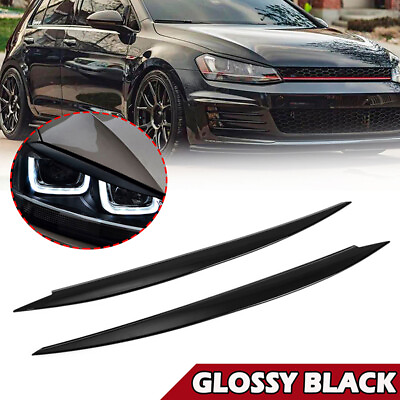 #ad Headlight Eyelid Eyebrow Cover Trim Glossy Black For VW Golf 7 GTI MK7 2013 2017 $16.65