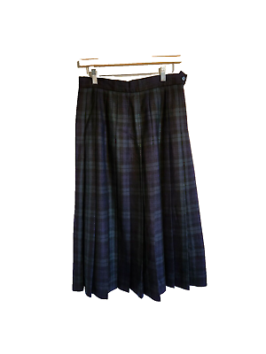 #ad #ad Vintage LL Bean Tartan Plaid Skirt Size 12 Petite Wool Pleated Blue Green Lined $18.85