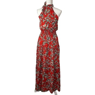#ad Ladies red flower dress maxi size small S $13.99