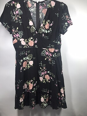 Winsor Junior Dress Size XL Black Floral Print ZIP UP Back Sleeveless V Neck $25.00