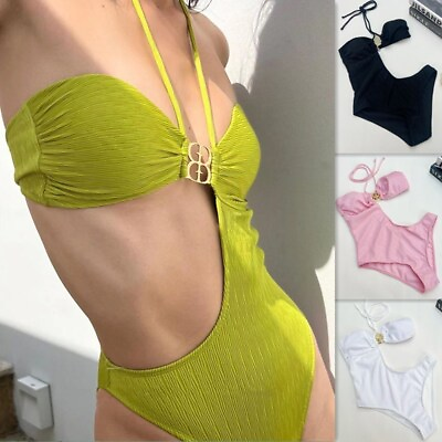 #ad Women Bikini one piece cut out swimsuit Swimwear Beachwear push up Bathing suit $14.99