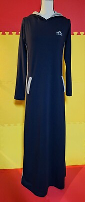 #ad Adidas Styled Hooded Maxi Dress Long Sleeve Navy Blue Gray 3 Stripes Women#x27;s $29.95