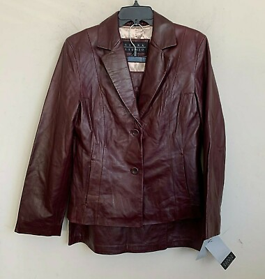 #ad #ad Siena Studio Womens 2 Pc Jacket Blazer Skirt Suit Burgundy Leather Lined 12 NEW $149.95