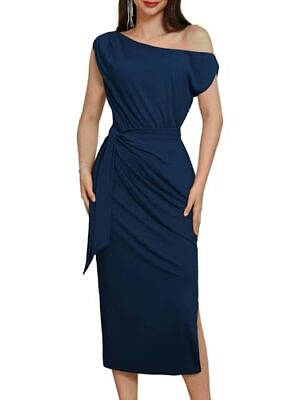 #ad 2024 Women#x27;s One Shoulder Cocktail Dresses for Evening Party Large Navy Blue $73.40