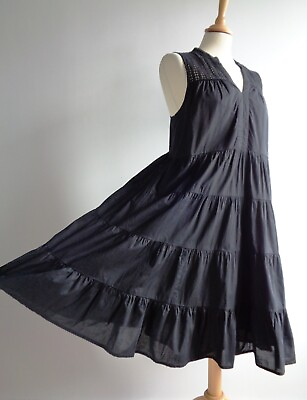 #ad VERO MODA Black Cotton Oversized Tiered Sun Dress Size 16 GBP 19.99