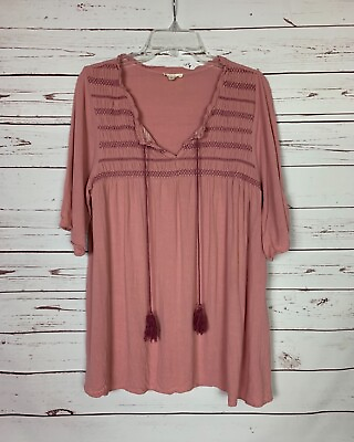 Easel Anthropologie Women#x27;s S Small Pink Short Sleeve Cute Boho Tunic Top Blouse $25.00
