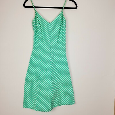 #ad Cotton Green White Striped Sleeveless Adjustable Strap Fitted Sundress XS $18.88