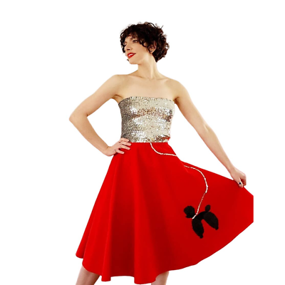 #ad True Vintage 1950s Poodle Skirt in Red Felt w Elastic Waist M $95.00