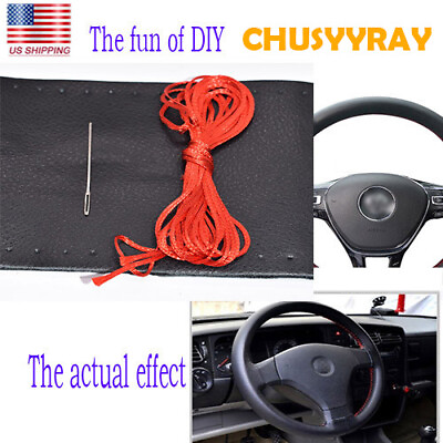 Black 15quot; Leather Car Steering Wheel Cover Breathable Anti slip Wrap DIY Stitch $15.99