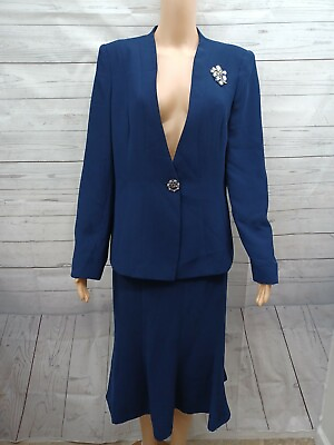 #ad Night Studio Size 10 Navyblue Embellished Lined 2 Pc Skirt Church Suit $29.15