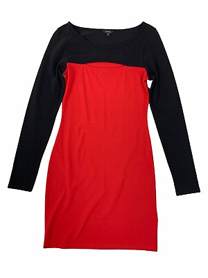 Guess Dress Women#x27;s 4 Black Red Long Sleeve Bodycon Stretch Fitted Round Neck $13.15