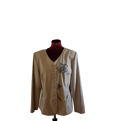 #ad Karin Stevens Skirt Suit Size 16 Lavender with Blue Flowers Long sleeve $19.99