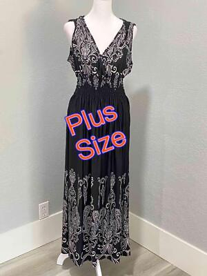 #ad NEW Black White Floral Classic Plus Size Maxi Dress Timeless Flattering $25.00