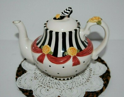 #ad Sandy#x27;s Closet Laura Mini Teapot #18212 Dated 2001 Ceramic Floral Stripes 16oz $16.80
