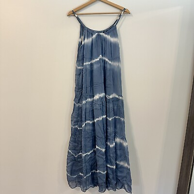 #ad Elena Baldi Italian silk tie dye sleeveless maxi dress small blue white $19.85