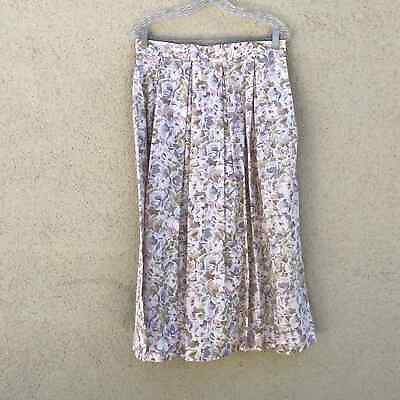 #ad Vintage Floral Midi Pleated Skirt 14 Pastel Cottagecore $28.00