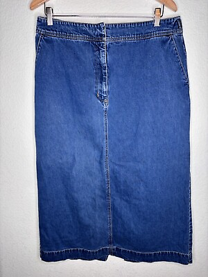 #ad Eddie Bauer Denim Skirt Long Modest Back Slit Blue Jean Pockets Size 16 Large $24.00