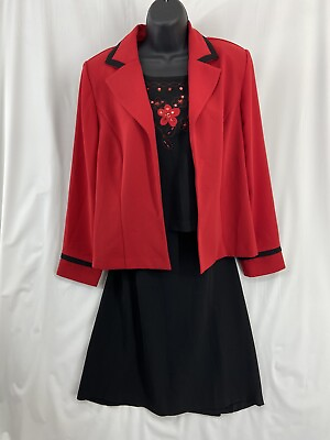 #ad R K Originals Womens 3pc Skirt Blouse Suit Size 14 Black Red Sequin Floral $39.99