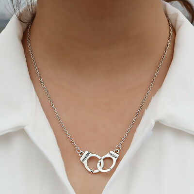Adorable Handcuffs Shape Jewelry Women 925 Silver Party Necklace Pendant C $2.04