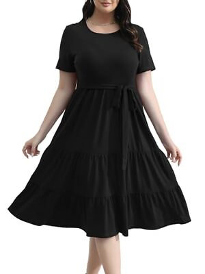 #ad Younrui Plus Size Black Dresses for Women Funeral 2024 Modest Midi Elegant Hi... $47.42